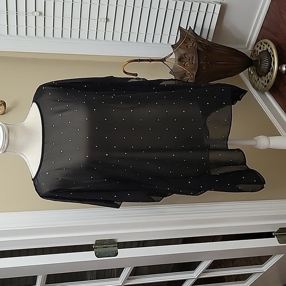 Michael Michael Kors black semi sheer top facet silver beads ragland sl S/M EUC… - Picture 1 of 7